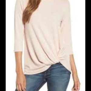 NWT‎ GIBSON Pink Cozy Twist Front Pullover Sweater (XS)